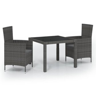 3-delige Tuinset met kussens poly rattan grijs