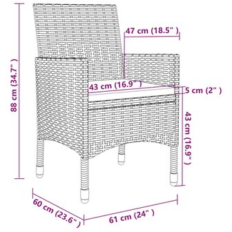 3-delige Tuinset met kussens poly rattan grijs