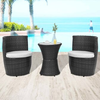 3-delige Bistroset met kussens poly rattan zwart