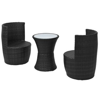 3-delige Bistroset met kussens poly rattan zwart
