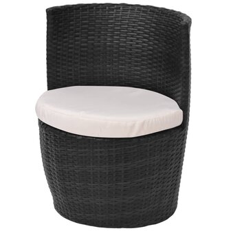 3-delige Bistroset met kussens poly rattan zwart