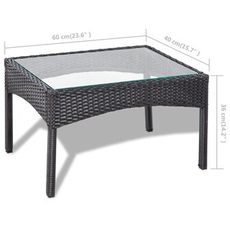 4-delige Loungeset met kussens poly rattan zwart