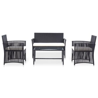 4-delige Loungeset met kussen poly rattan zwart