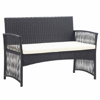 4-delige Loungeset met kussen poly rattan zwart