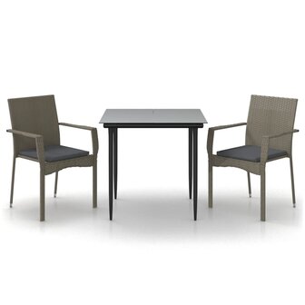 3-delige Tuinset met kussens poly rattan zwart en grijs
