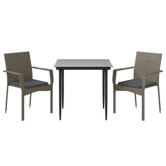 3-delige Tuinset met kussens poly rattan zwart en grijs