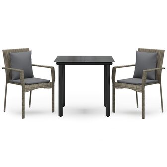 3-delige Tuinset met kussens poly rattan zwart en grijs