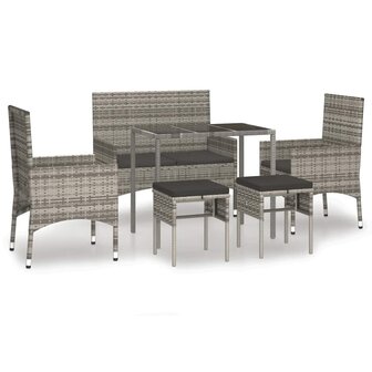 6-delige Loungeset met kussens poly rattan grijs