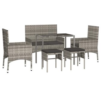 6-delige Loungeset met kussens poly rattan grijs