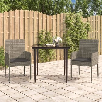 3-delige Tuinset met kussens poly rattan zwart en grijs