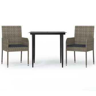 3-delige Tuinset met kussens poly rattan zwart en grijs
