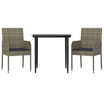 3-delige Tuinset met kussens poly rattan zwart en grijs