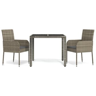 3-delige Tuinset met kussens poly rattan grijs