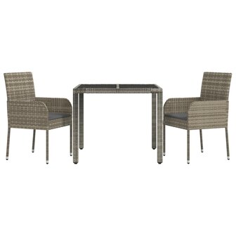 3-delige Tuinset met kussens poly rattan grijs