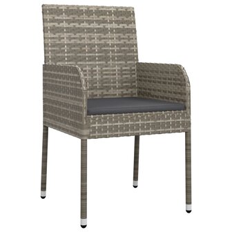 3-delige Tuinset met kussens poly rattan grijs