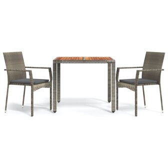 3-delige Tuinset met kussens poly rattan grijs