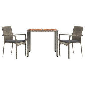3-delige Tuinset met kussens poly rattan grijs