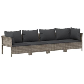 4-delige Loungeset met kussens poly rattan grijs