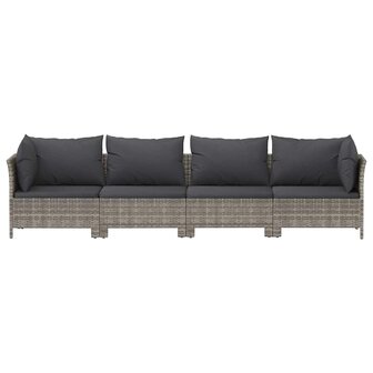 4-delige Loungeset met kussens poly rattan grijs