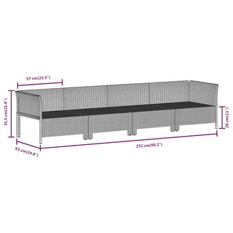 4-delige Loungeset met kussens poly rattan grijs
