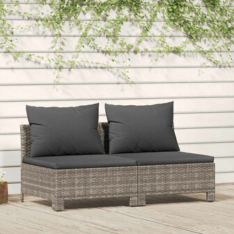 Tuinbank 2-zits met kussens poly rattan grijs