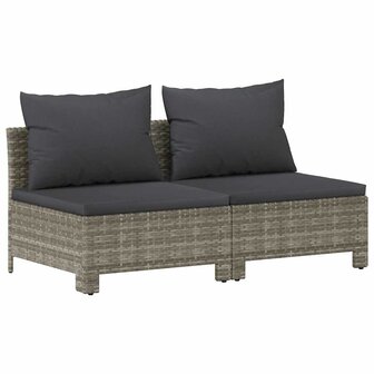 Tuinbank 2-zits met kussens poly rattan grijs