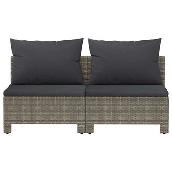 Tuinbank 2-zits met kussens poly rattan grijs