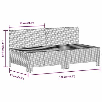 Tuinbank 2-zits met kussens poly rattan grijs