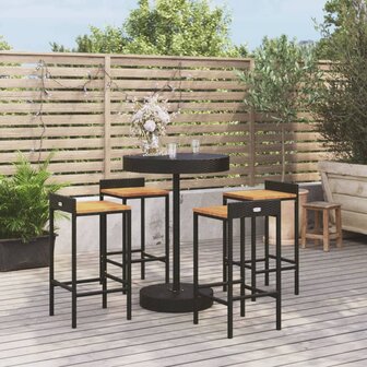 5-delige Tuinbarset poly rattan en massief acaciahout zwart