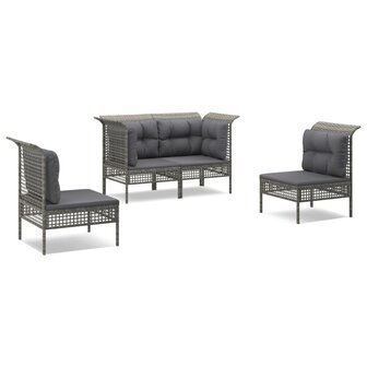 4-delige Loungeset met kussens poly rattan grijs