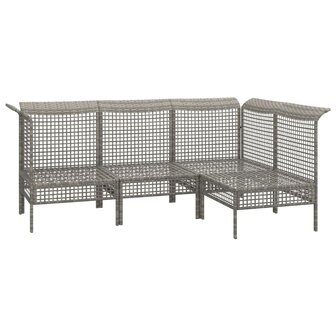 4-delige Loungeset met kussens poly rattan grijs
