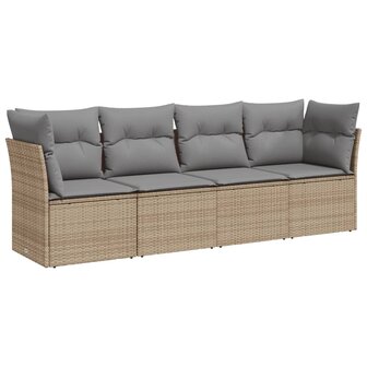 4-delige Loungeset met kussens poly rattan beige