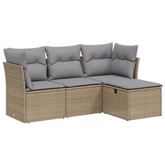 4-delige Loungeset met kussens poly rattan gemengd beige