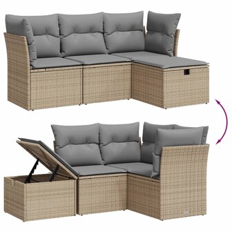 4-delige Loungeset met kussens poly rattan gemengd beige