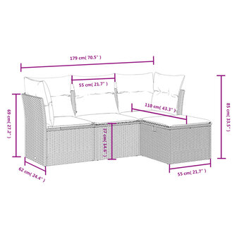 4-delige Loungeset met kussens poly rattan gemengd beige