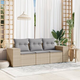 3-delige Loungeset met kussens poly rattan beige