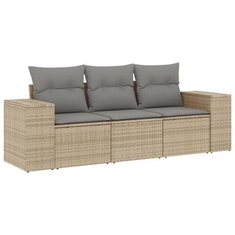 3-delige Loungeset met kussens poly rattan beige