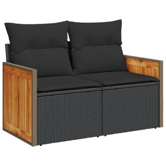 4-delige Loungeset met kussens poly rattan zwart