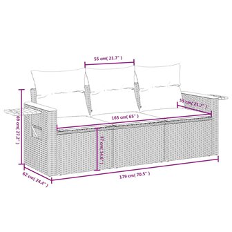 3-delige Loungeset met kussens poly rattan zwart