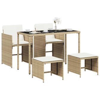 5-delige Tuinset met kussens poly rattan beige