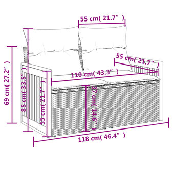 4-delige Loungeset met kussens poly rattan zwart