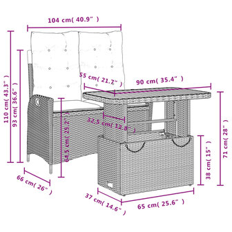 2-delige Tuinset met kussens poly rattan grijs