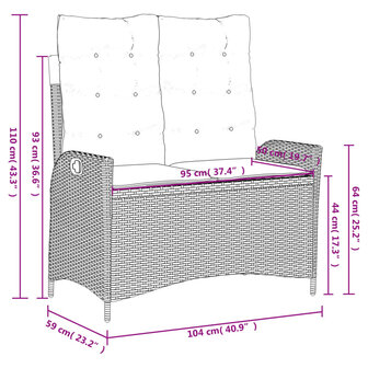 2-delige Tuinset met kussens poly rattan grijs