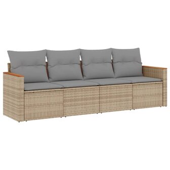 4-delige Loungeset met kussens poly rattan gemengd beige
