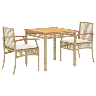 3-delige Tuinset met kussens poly rattan beige