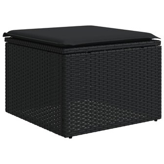 4-delige Loungeset met kussens poly rattan zwart