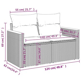 4-delige Loungeset met kussens poly rattan zwart
