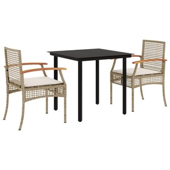3-delige Tuinset met kussens poly rattan beige