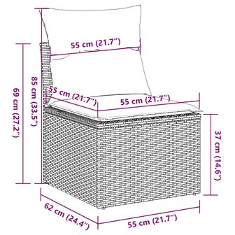 4-delige Loungeset met kussens poly rattan zwart