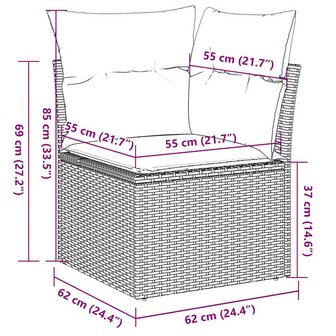 4-delige Loungeset met kussens poly rattan zwart